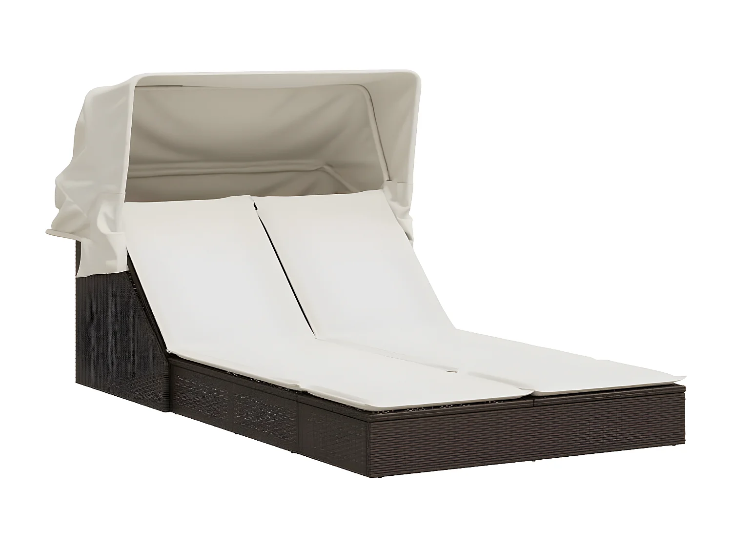 Bain de soleil double avec auvent et coussins marron poly rotin FR67664