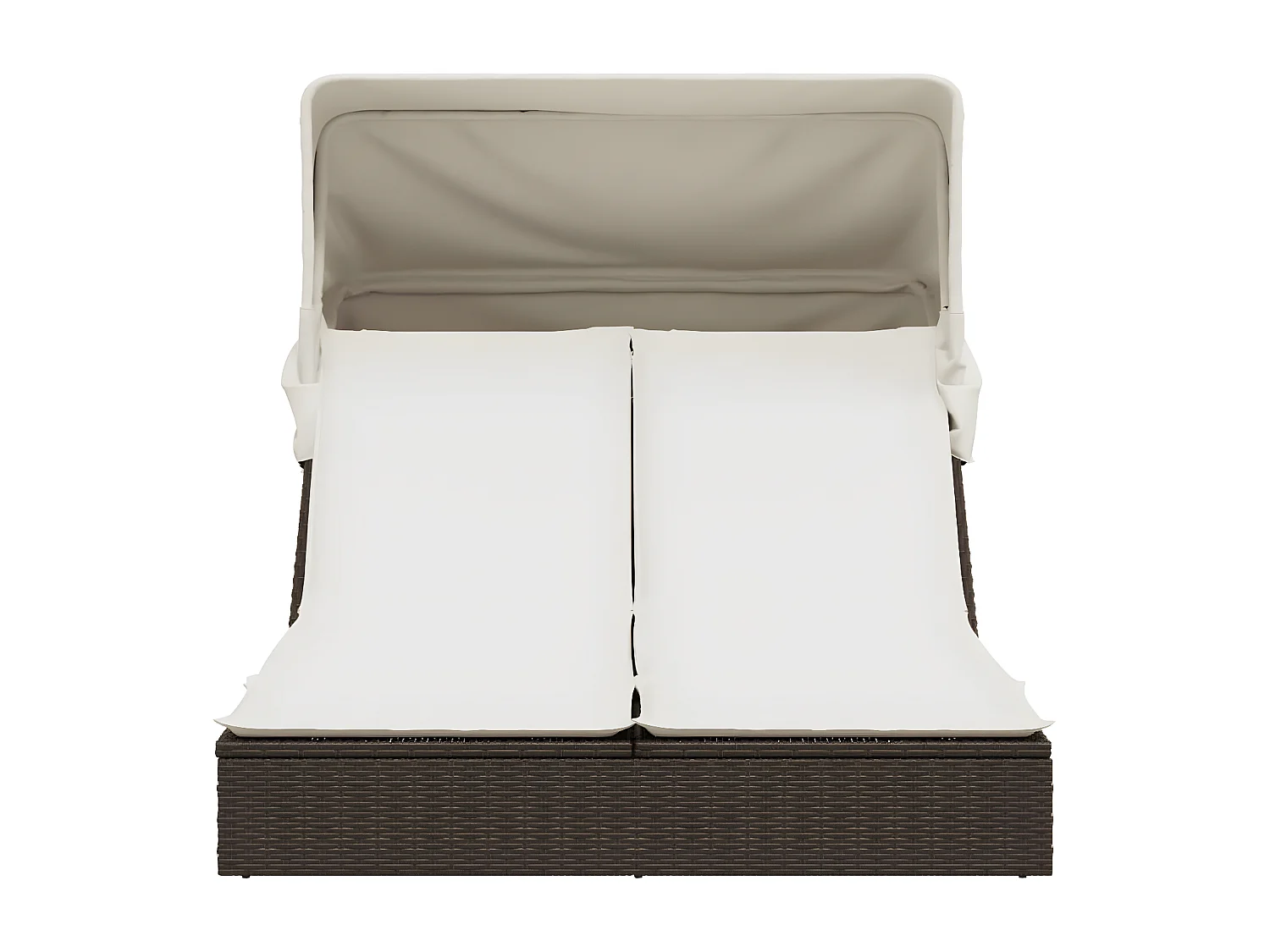 Bain de soleil double avec auvent et coussins marron poly rotin FR67664