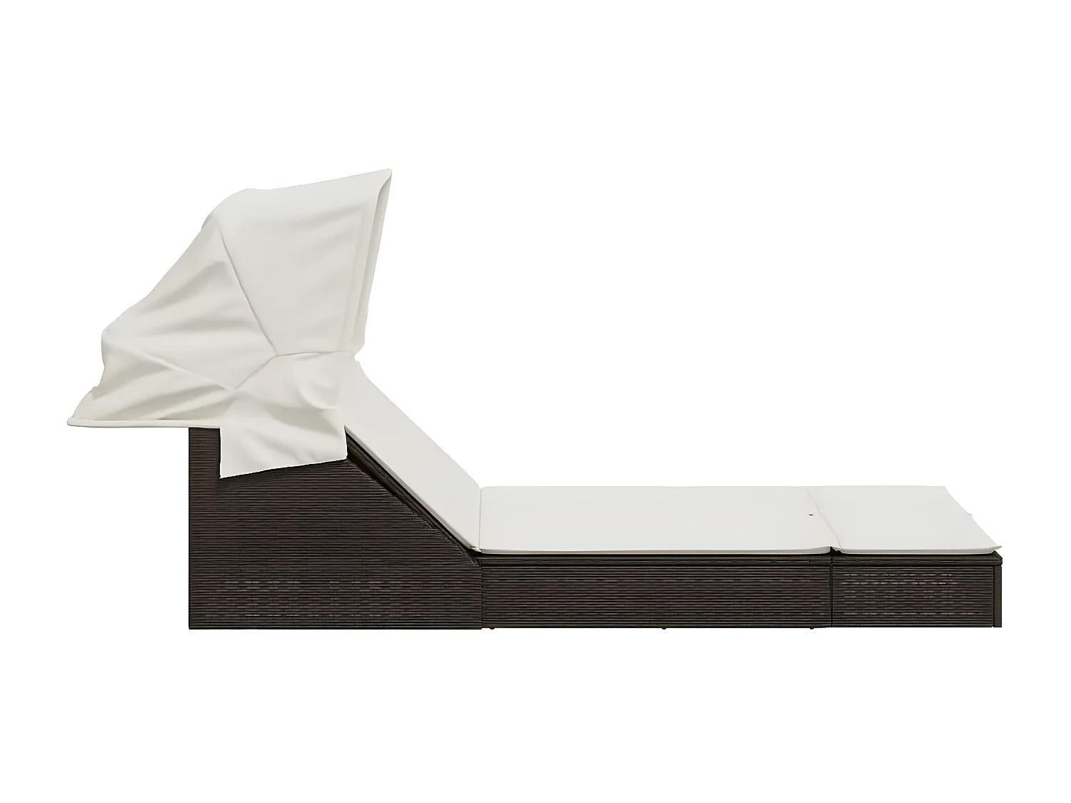 Bain de soleil double avec auvent et coussins marron poly rotin FR67664