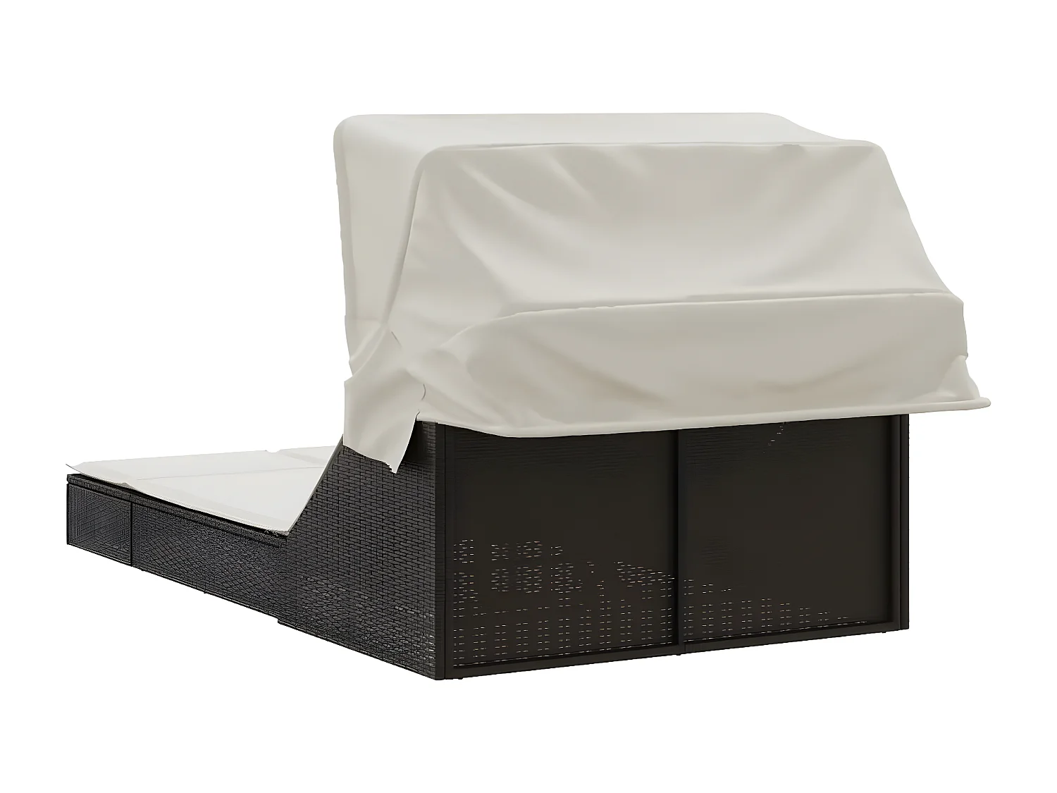 Bain de soleil double avec auvent et coussins marron poly rotin FR67664