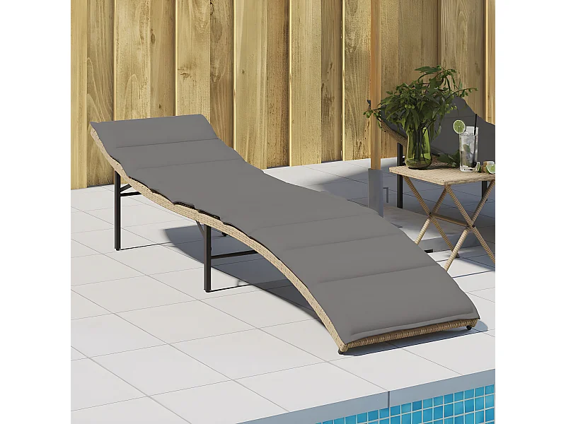 Bain de soleil avec coussin beige 55x199x50 cm résine tressée FR23129