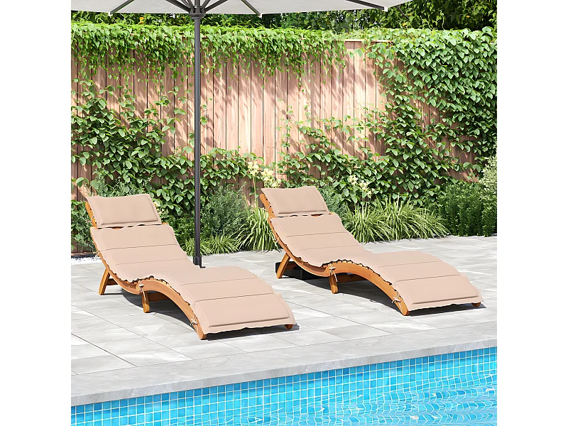 Lot de 2 Bains de soleil avec coussins beige bois massif acacia FR36638