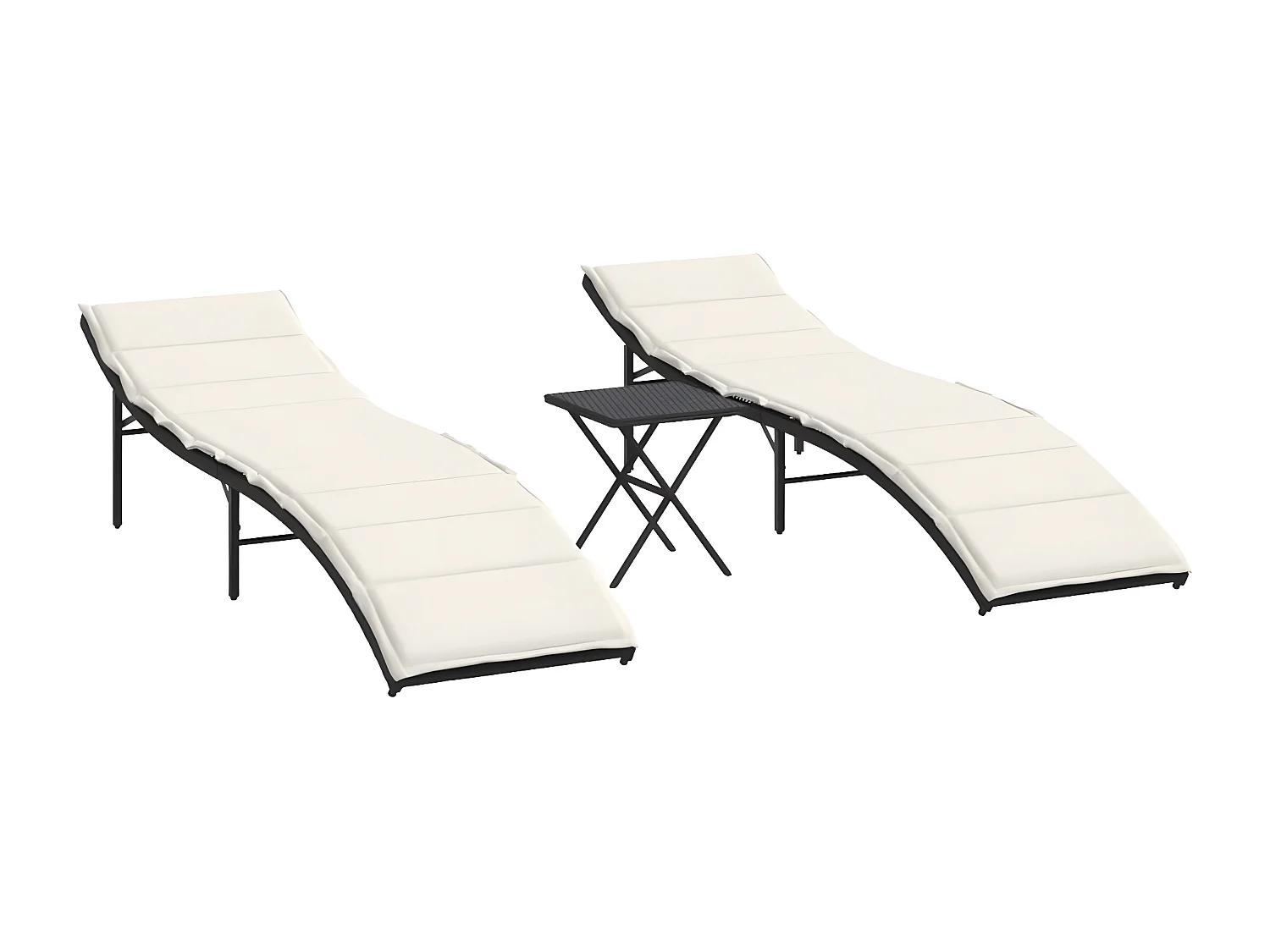 Lot de 2 Bains de soleil avec table noir résine tressée FR91280