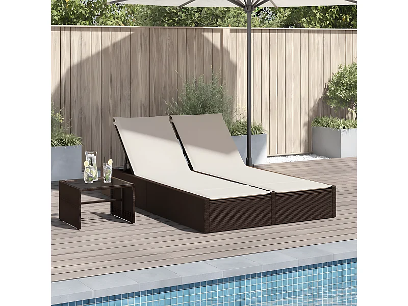 Ligbed 2-persoons met kussens poly rattan bruin BE819224