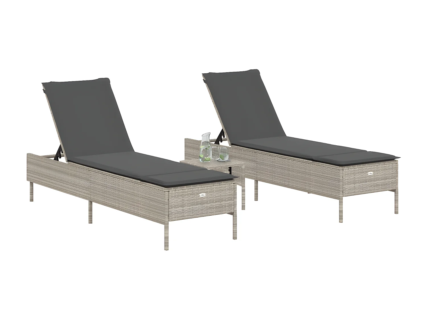 Lot de 2 Bains de soleil avec coussins gris résine tressée FR71183