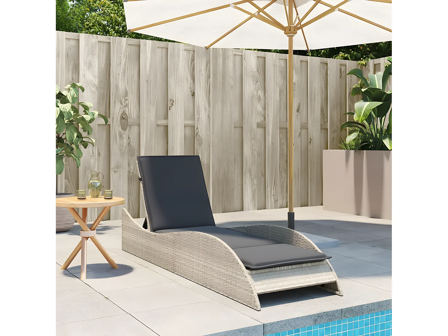 Bain de soleil avec coussin gris clair 60x205x73 cm poly rotin FR16537