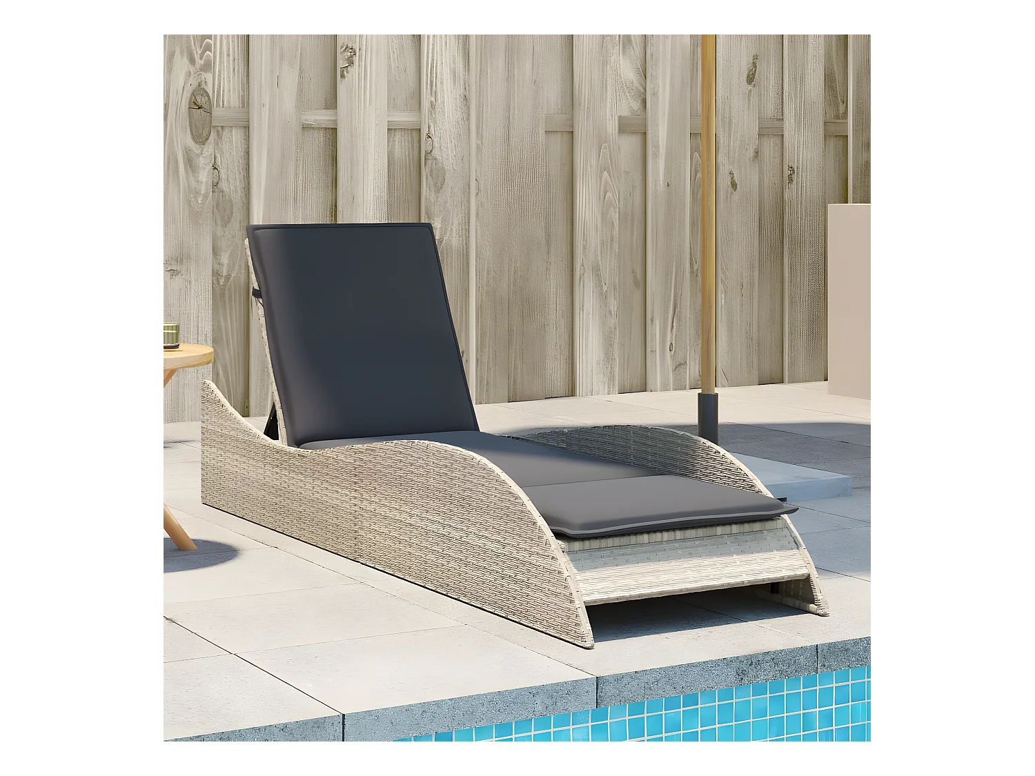 Bain de soleil avec coussin gris clair 60x205x73 cm poly rotin FR16537