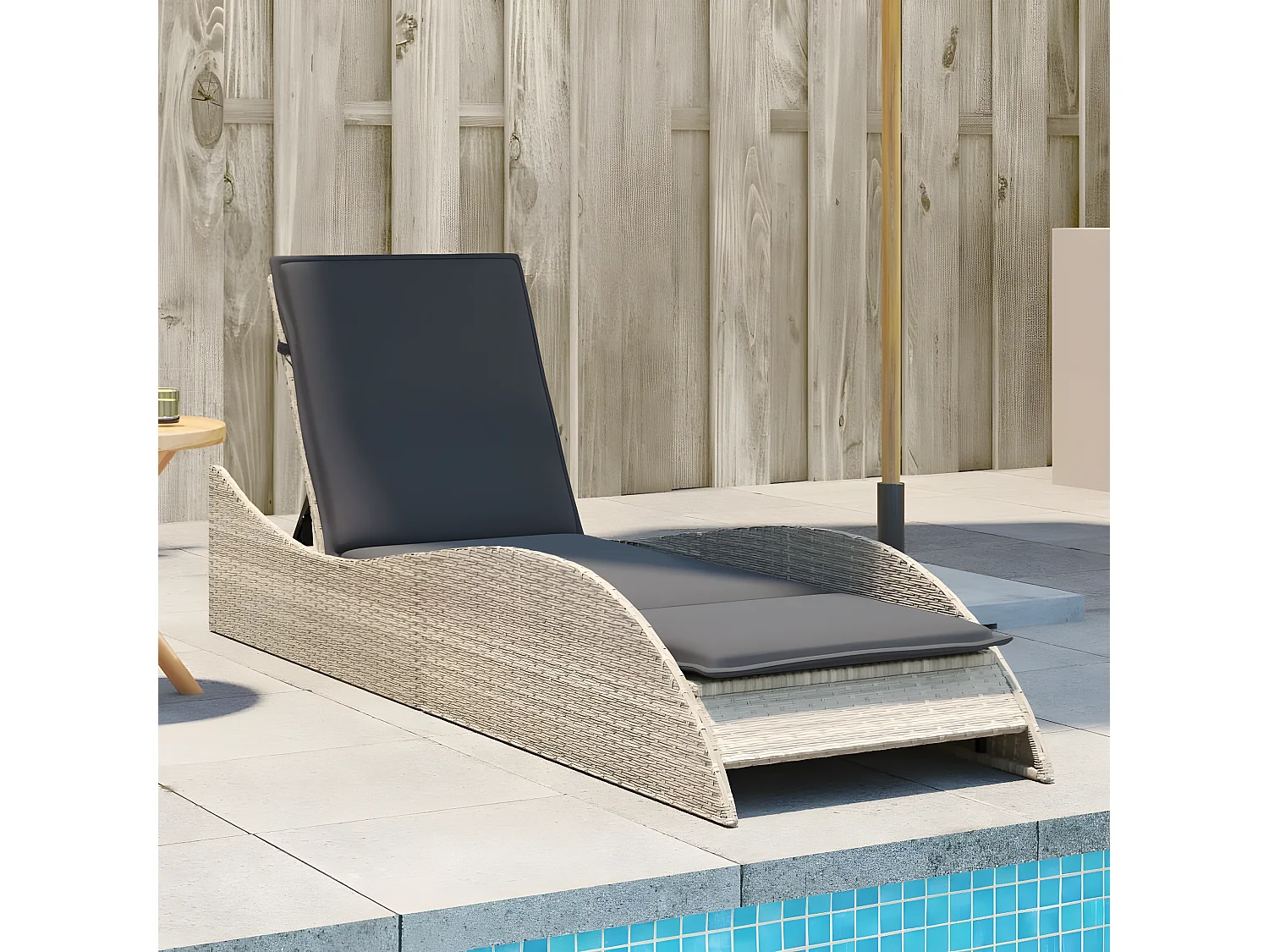 Bain de soleil avec coussin gris clair 60x205x73 cm poly rotin FR16537