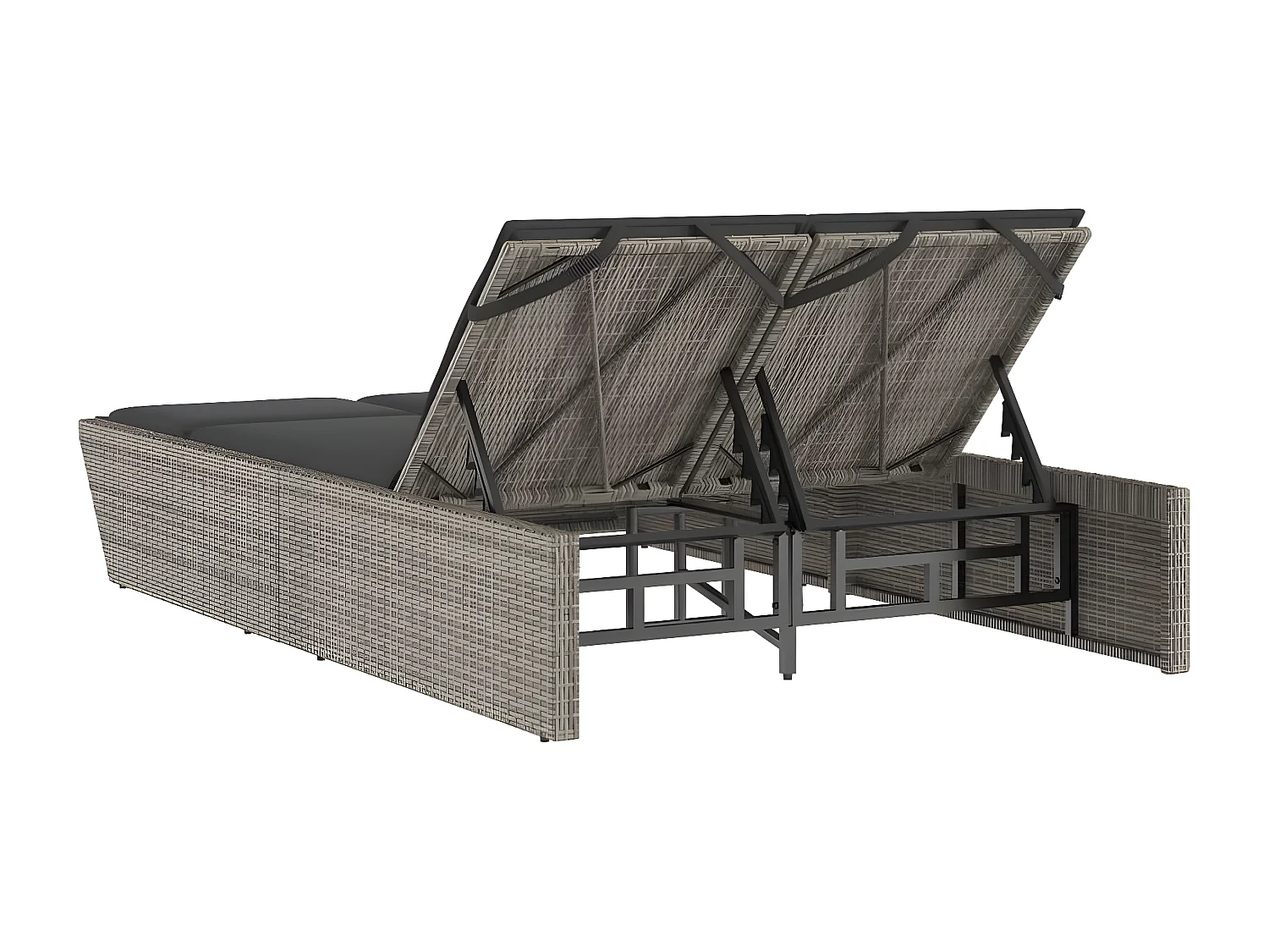 Ligbed 2-persoons met kussens poly rattan grijs BE296753