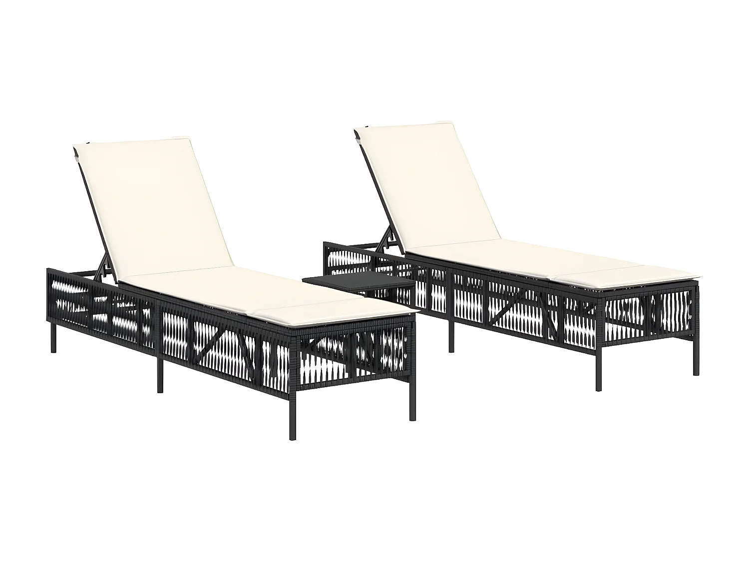 Lot de 2 Bains de soleil avec table noir résine tressée FR96098