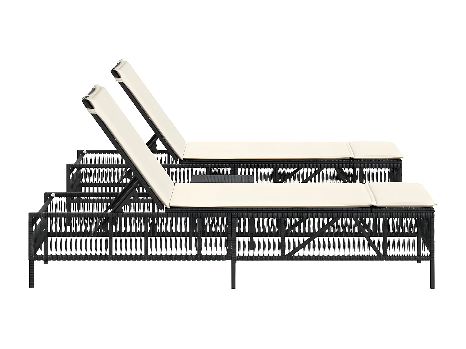 Lot de 2 Bains de soleil avec table noir résine tressée FR96098