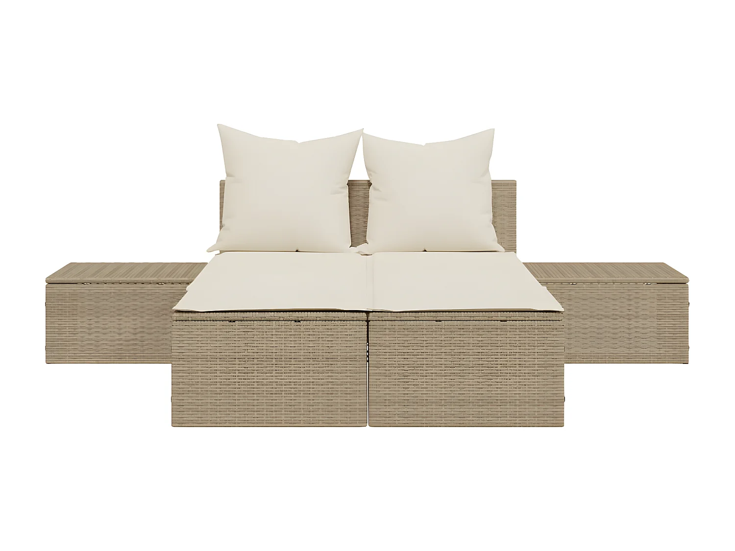 Ligbed 2-persoons met kussens poly rattan beige BE862841