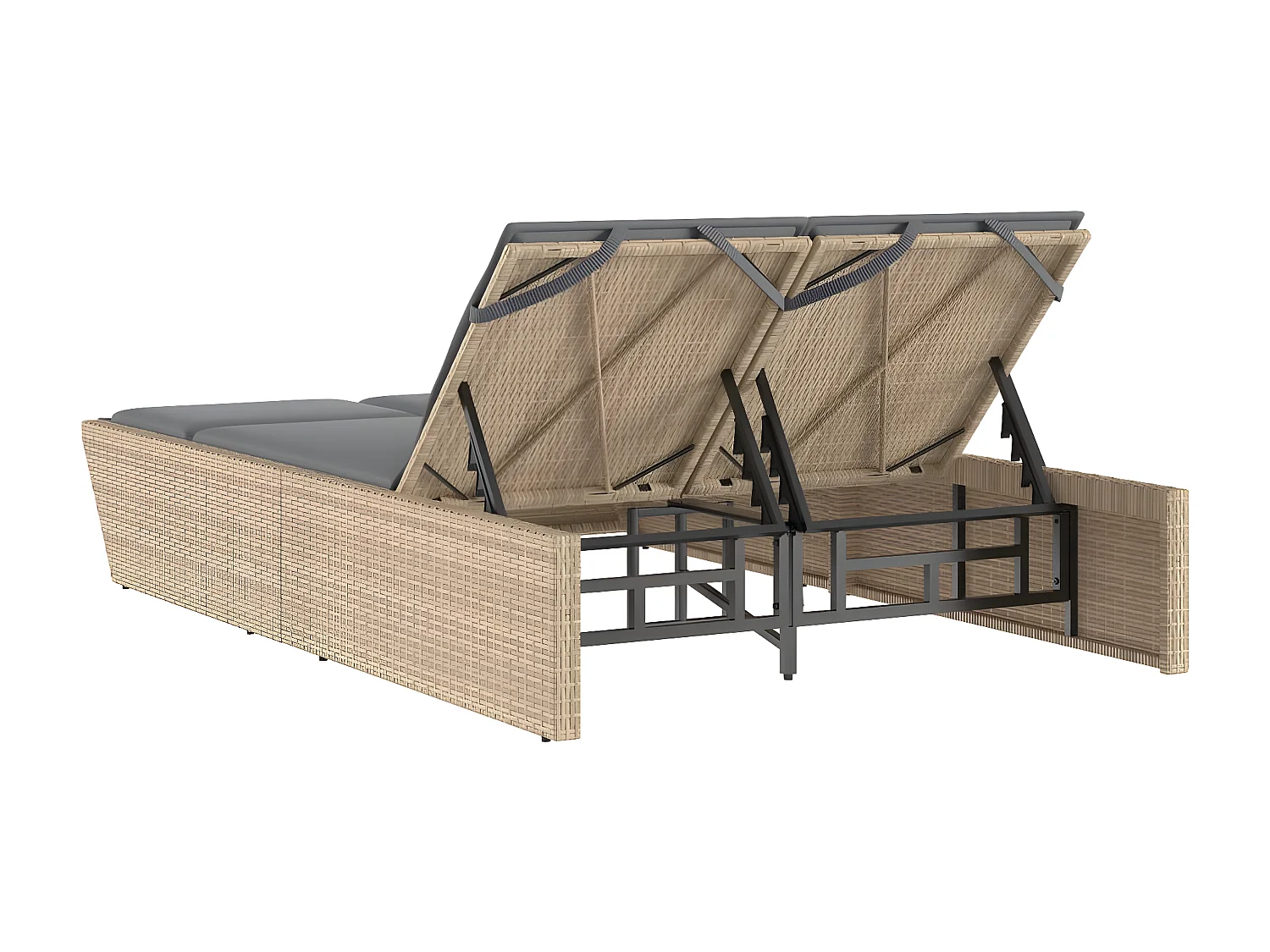 Bain de soleil double avec coussins beige résine tressée FR69395