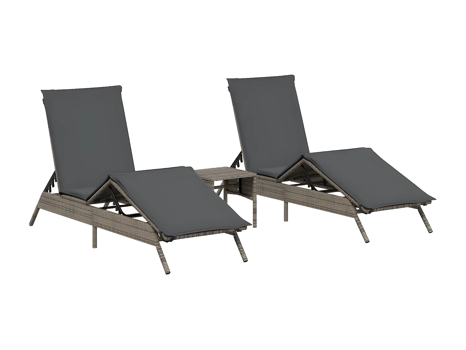 Lot de 2 Bains de soleil avec table gris résine tressée FR90419