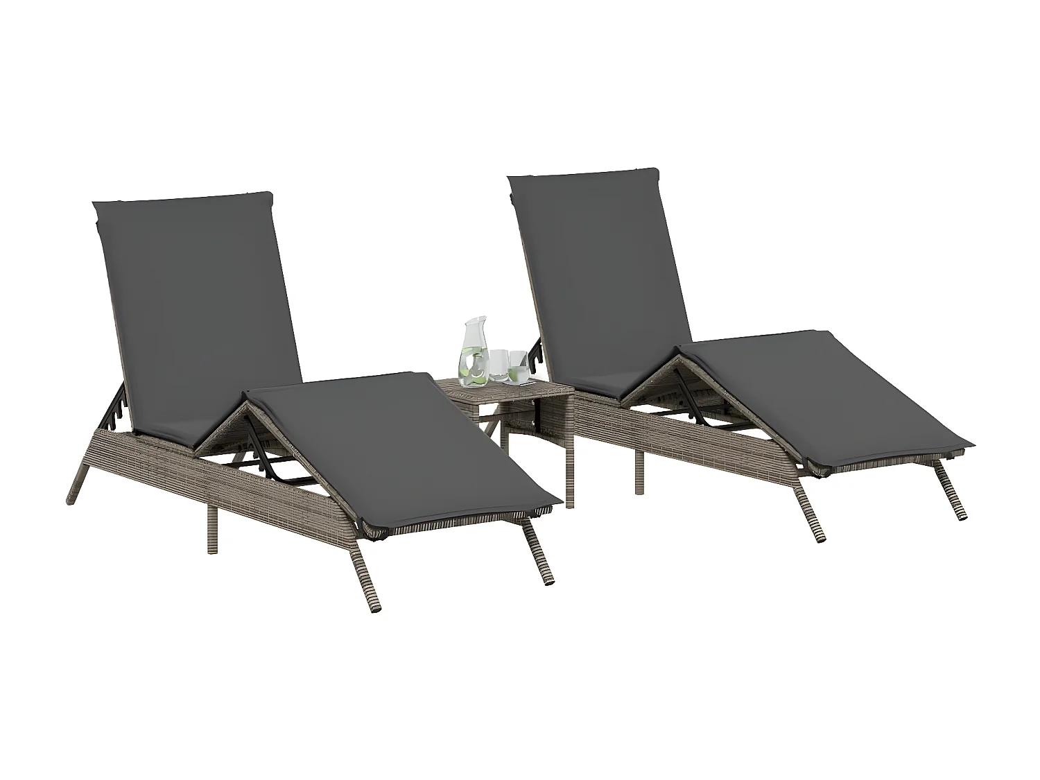 Lot de 2 Bains de soleil avec table gris résine tressée FR90419