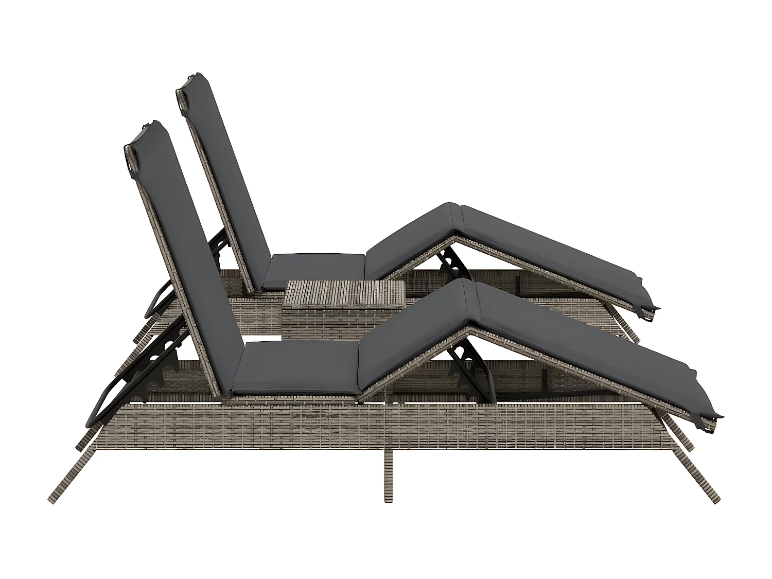 Lot de 2 Bains de soleil avec table gris résine tressée FR90419