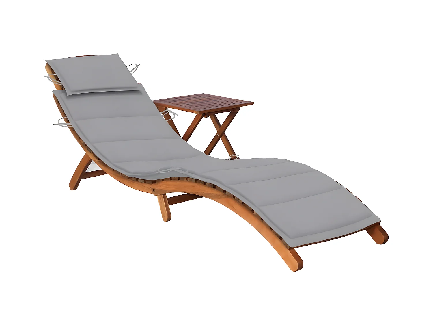 Bain de soleil de jardin avec table et coussin Bois d'acacia FR93816