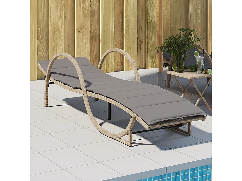 Ligbed met kussen 60x199x42 cm poly rattan beige BE525634