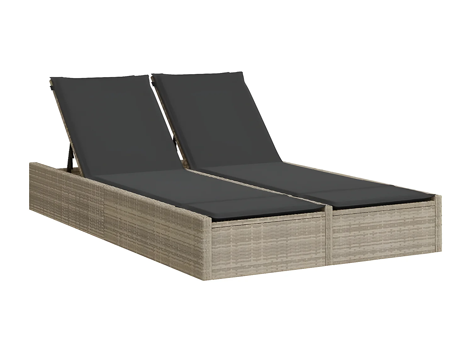 Bain de soleil double avec coussins gris clair résine tressée FR63040