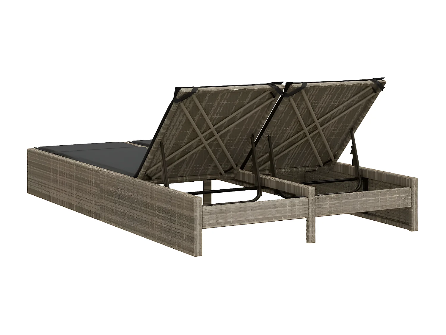 Bain de soleil double avec coussins gris clair résine tressée FR63040