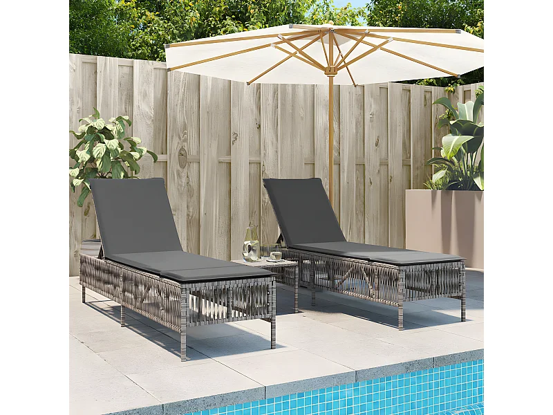 Lot de 2 Bains de soleil avec table gris résine tressée FR83631