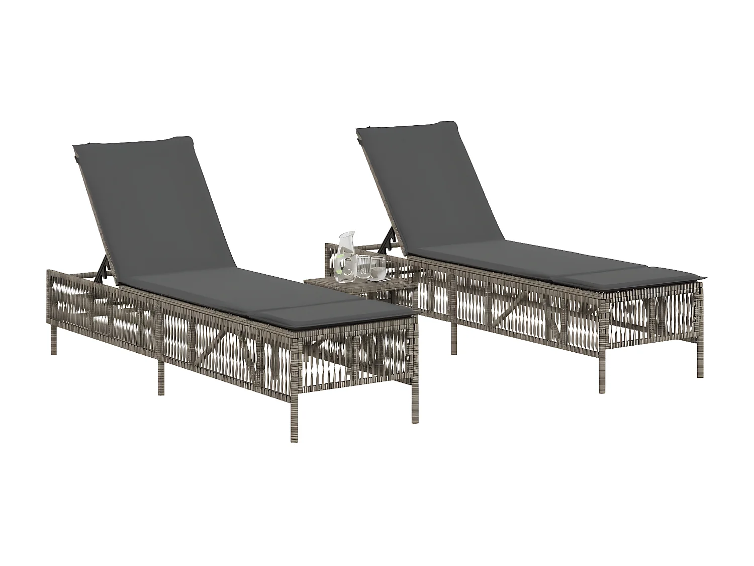 Lot de 2 Bains de soleil avec table gris résine tressée FR83631