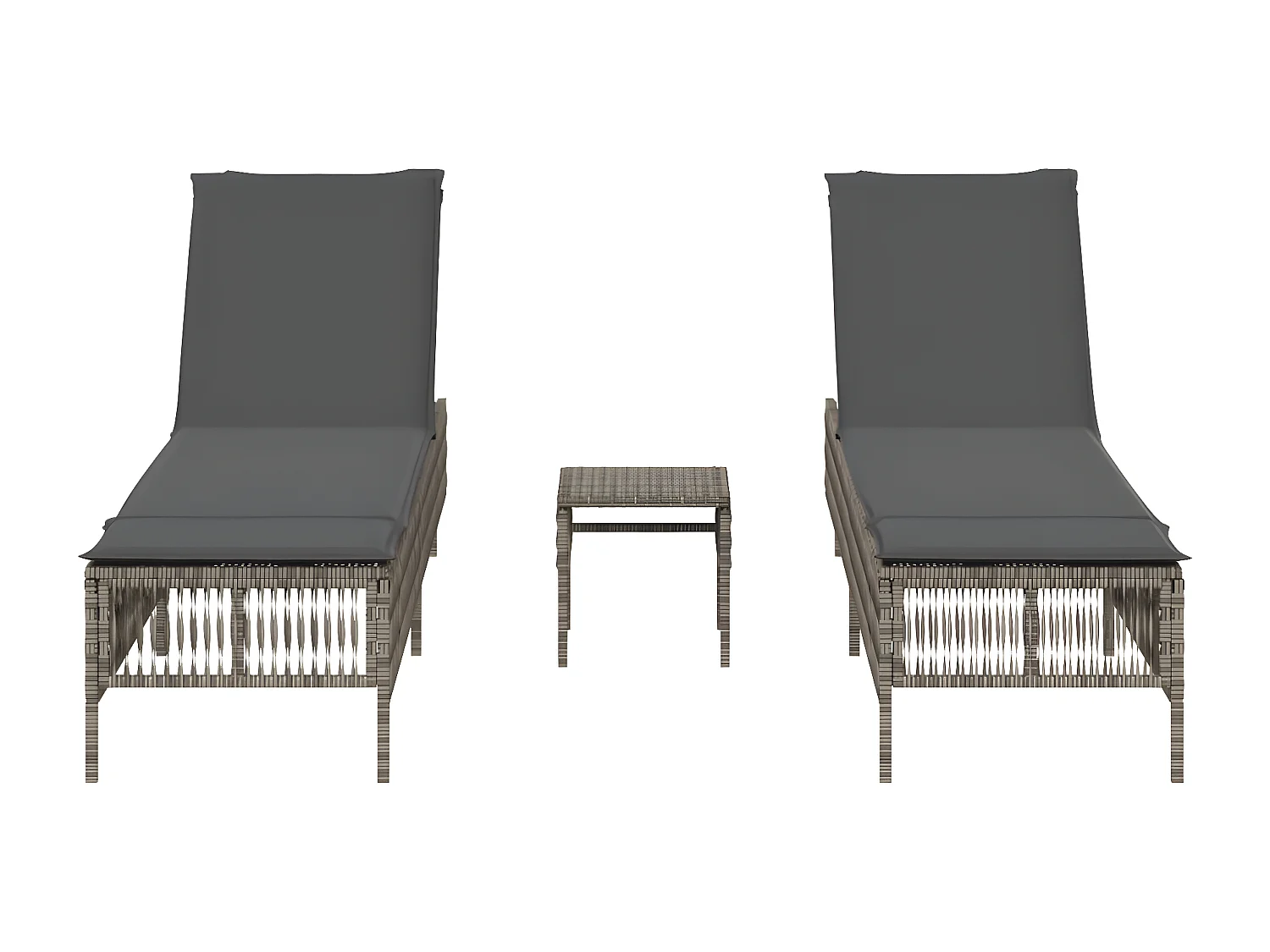Lot de 2 Bains de soleil avec table gris résine tressée FR83631