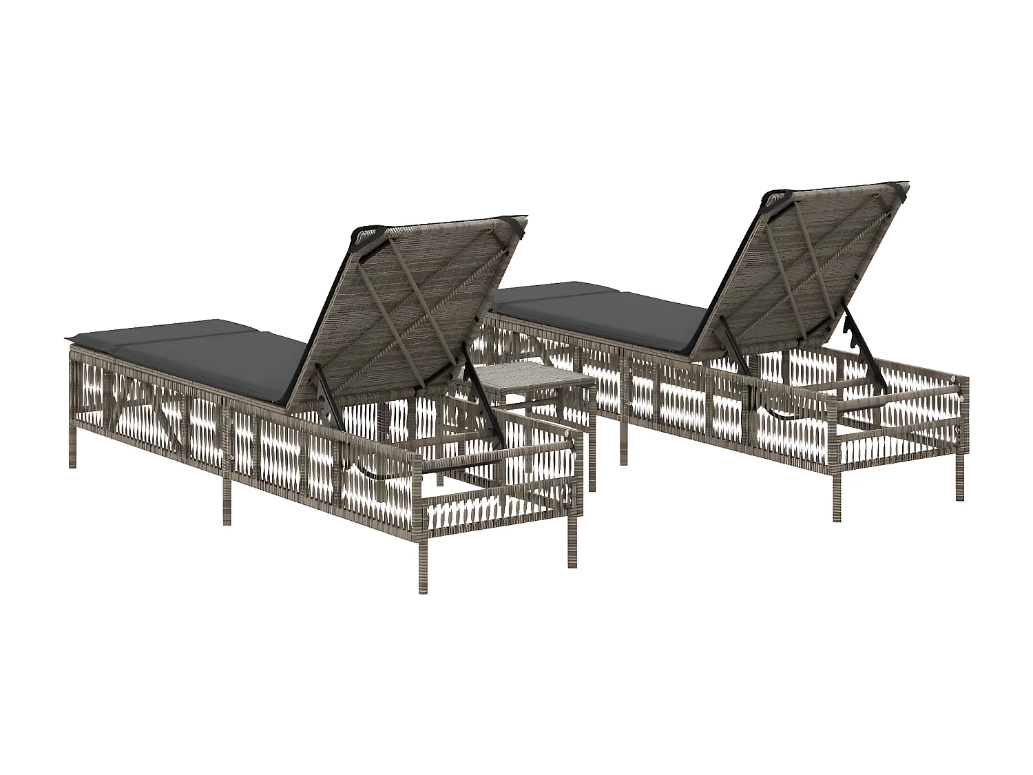 Lot de 2 Bains de soleil avec table gris résine tressée FR83631