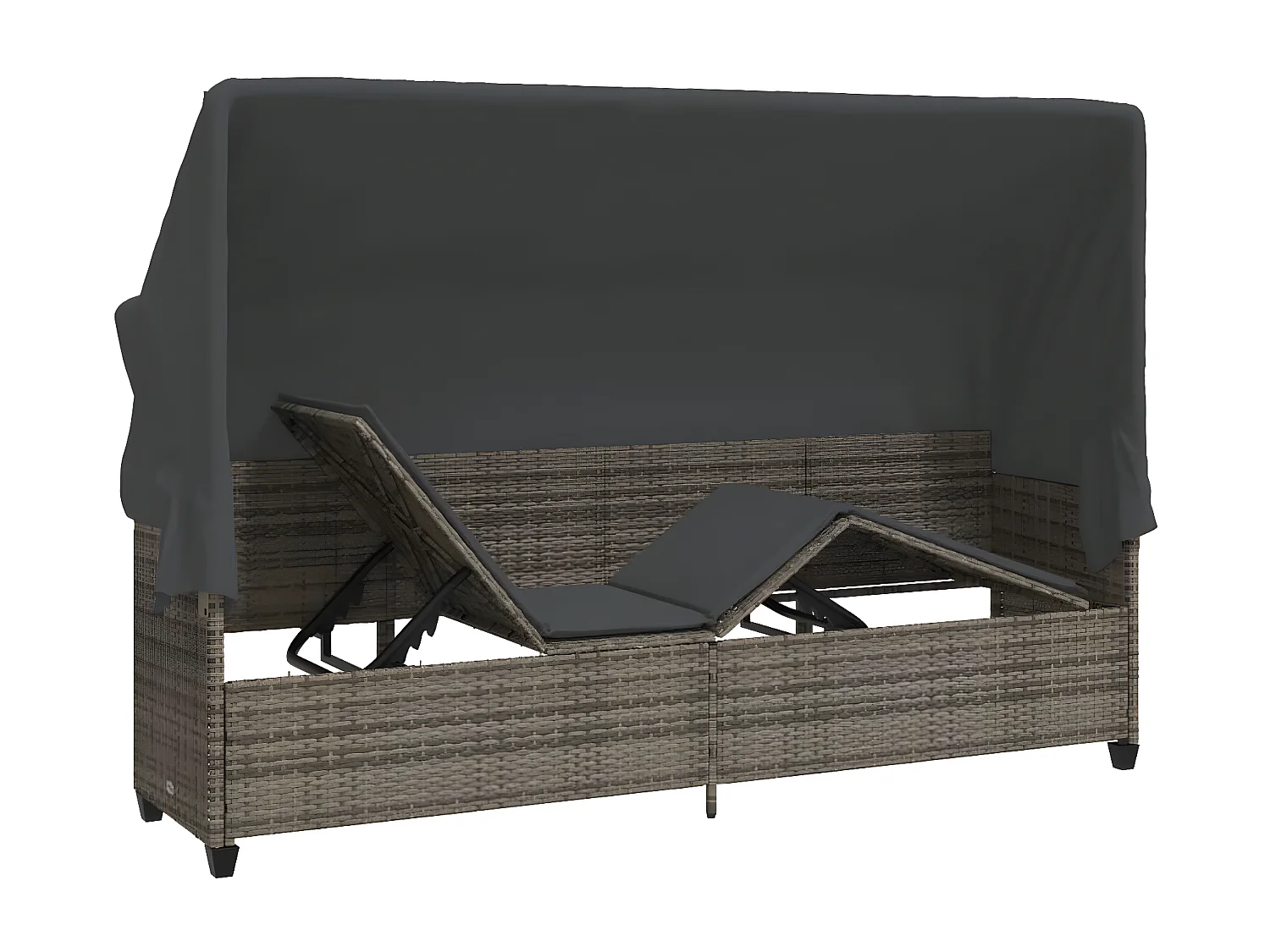 Bain de soleil avec auvent et coussins gris résine tressée FR64446