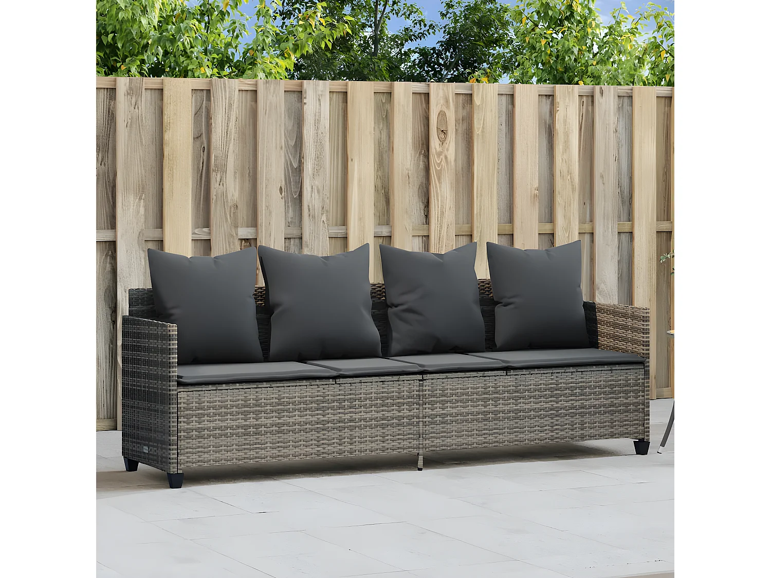 Bain de soleil avec coussins gris résine tressée FR33849