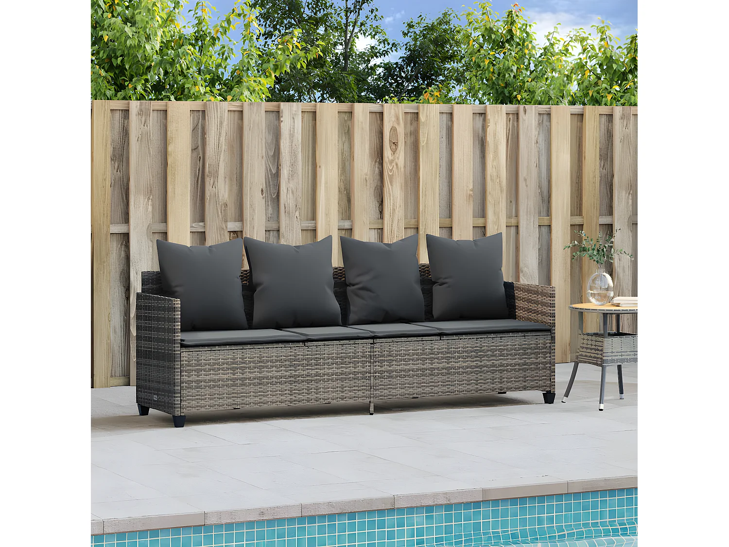 Bain de soleil avec coussins gris résine tressée FR33849