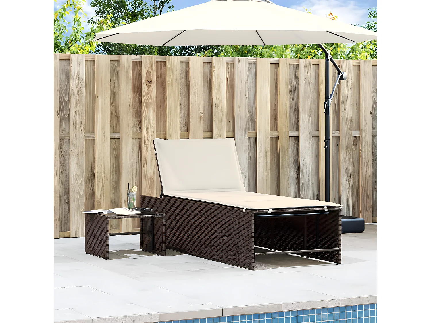 Lot de 2 Bains de soleil avec table marron résine tressée FR50792