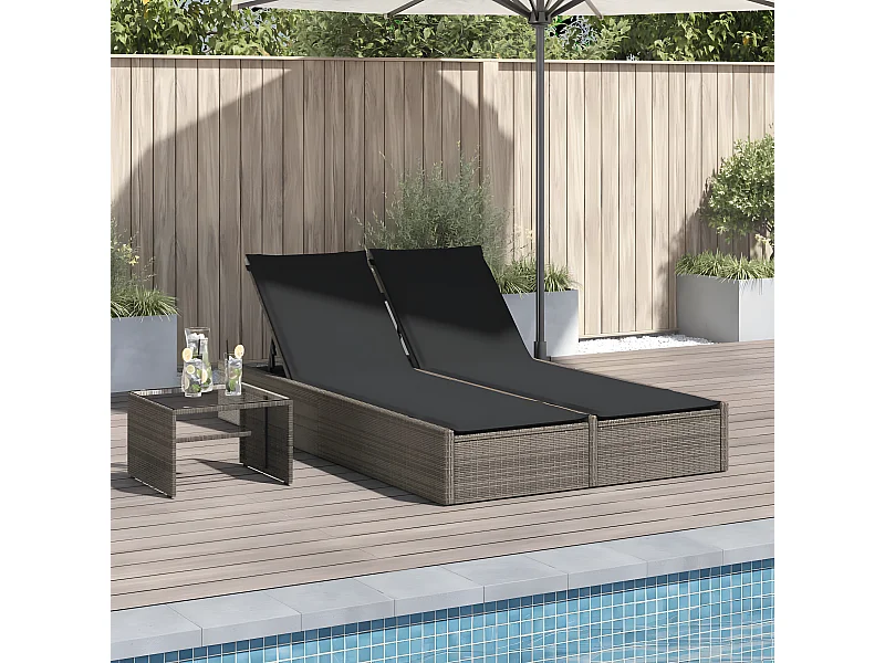 Bain de soleil double avec coussins gris résine tressée FR45636