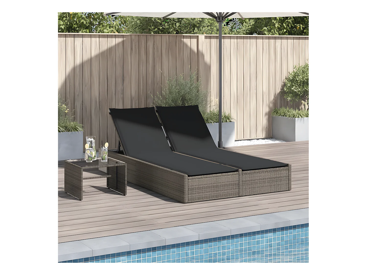 Bain de soleil double avec coussins gris résine tressée FR45636