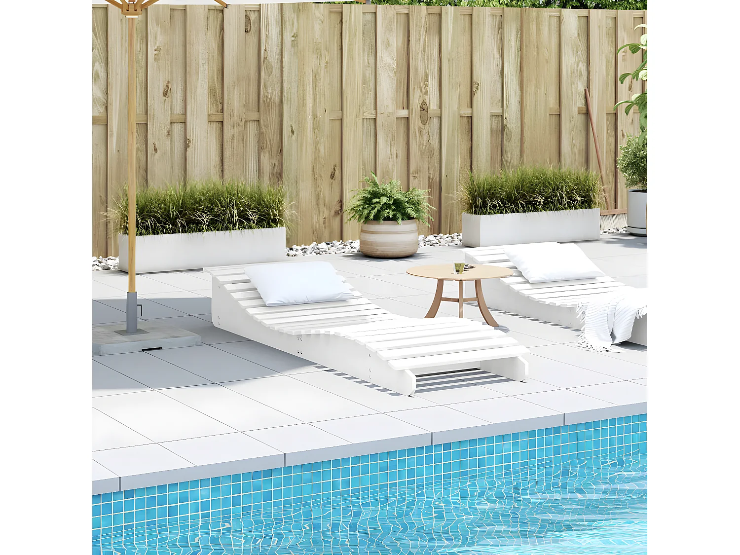 Bain de soleil blanc 205x60x31,5 cm bois massif de pin FR77560