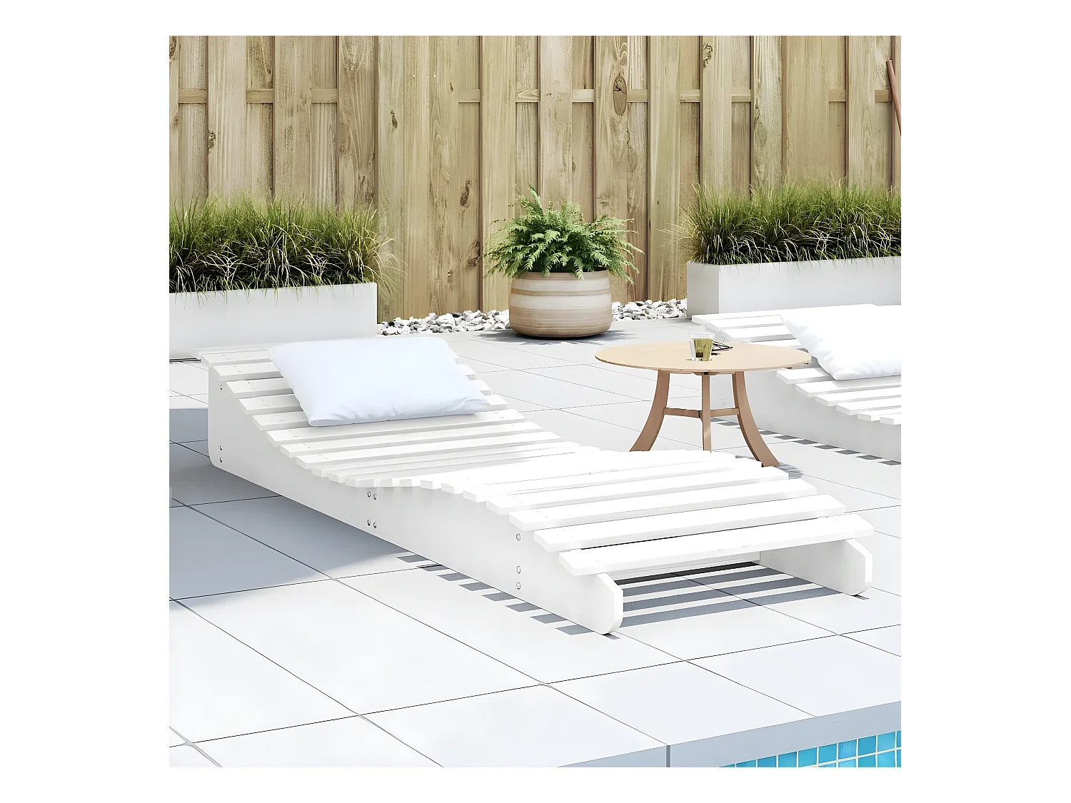 Bain de soleil blanc 205x60x31,5 cm bois massif de pin FR77560