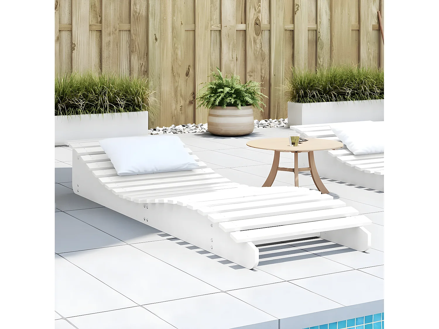 Bain de soleil blanc 205x60x31,5 cm bois massif de pin FR77560