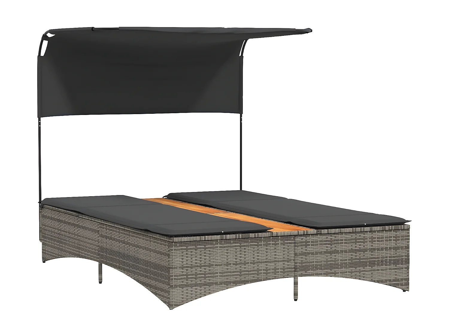 Bain de soleil double et auvent et coussins gris résine tressée FR10998