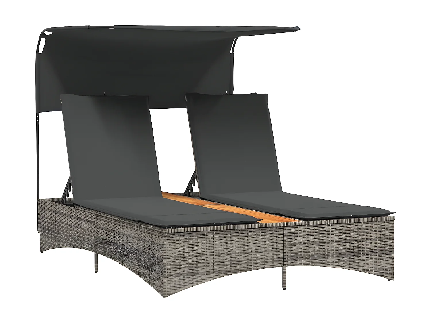 Bain de soleil double et auvent et coussins gris résine tressée FR10998