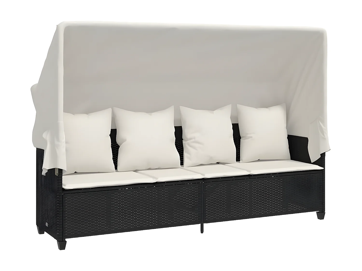 Bain de soleil avec auvent et coussins noir résine tressée FR40839