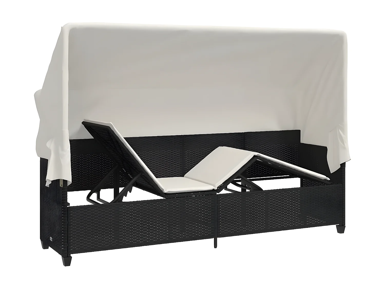 Bain de soleil avec auvent et coussins noir résine tressée FR40839