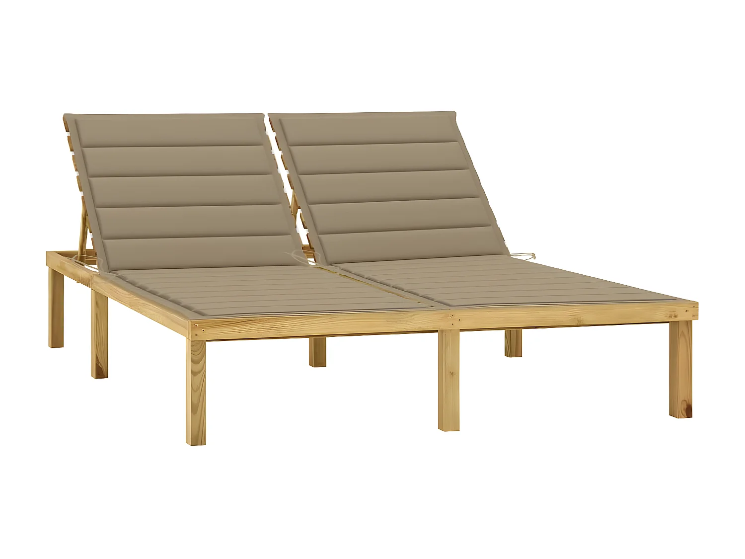 Bain de soleil double et coussins beige Bois de pin imprégné FR24158