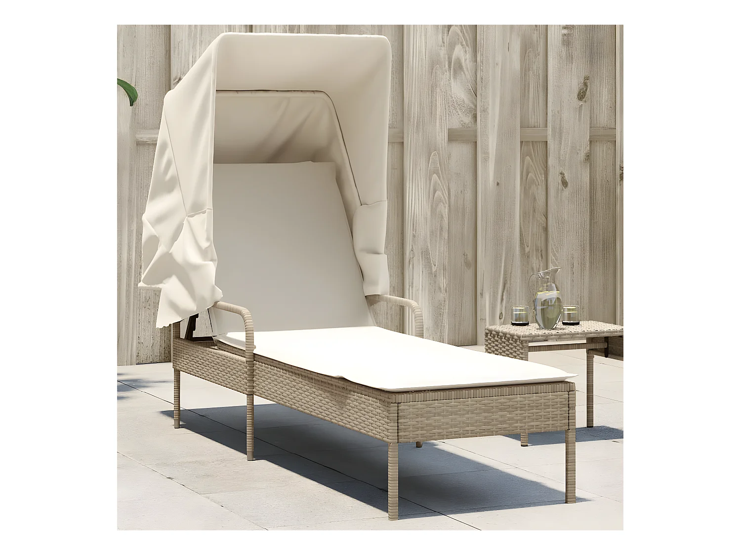 Bain de soleil avec auvent beige résine tressée FR73800
