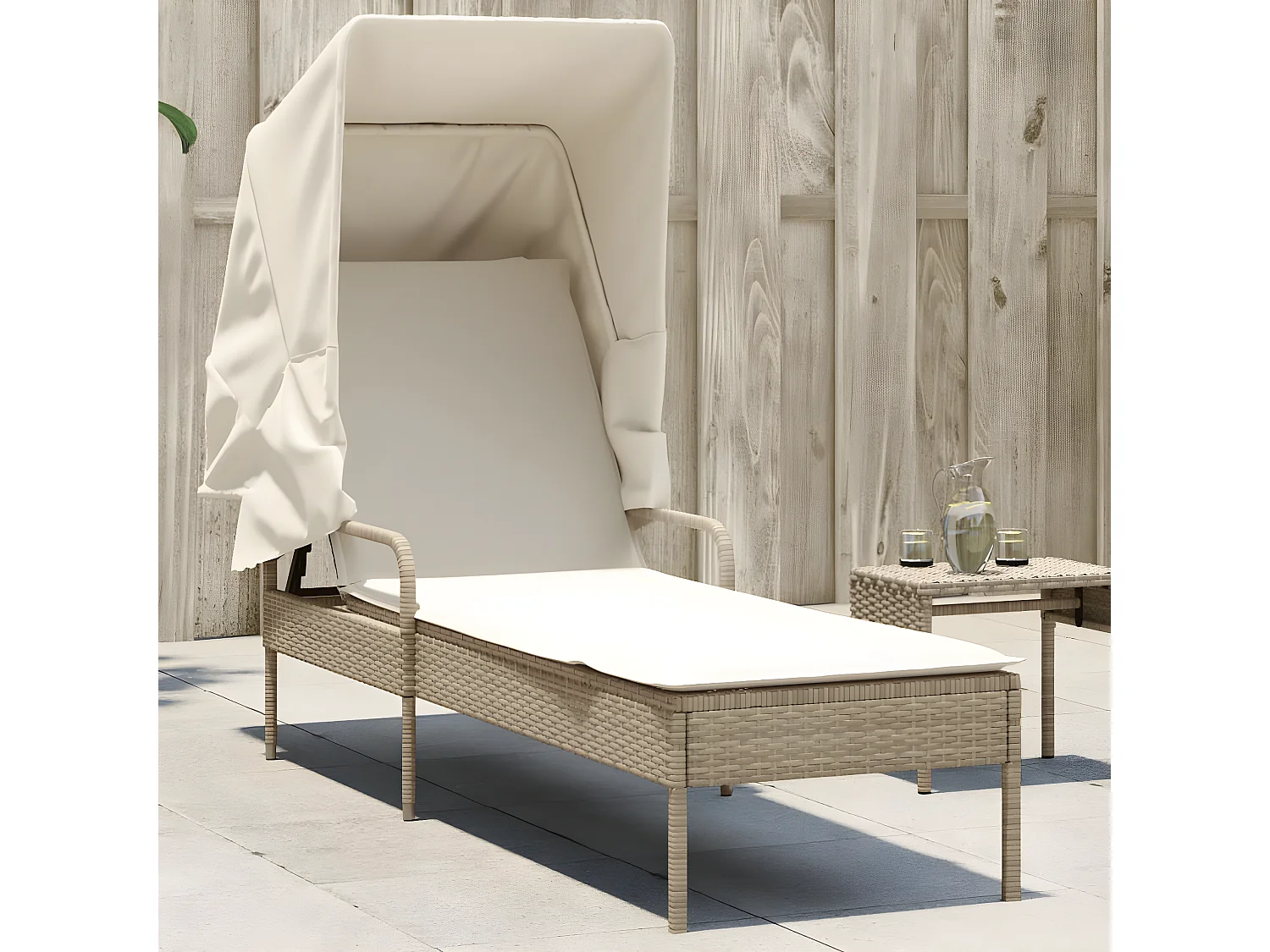 Bain de soleil avec auvent beige résine tressée FR73800