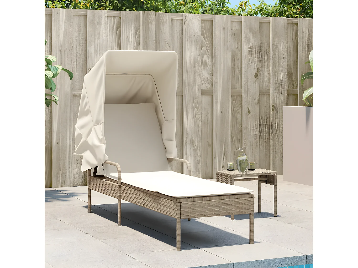 Bain de soleil avec auvent beige résine tressée FR73800