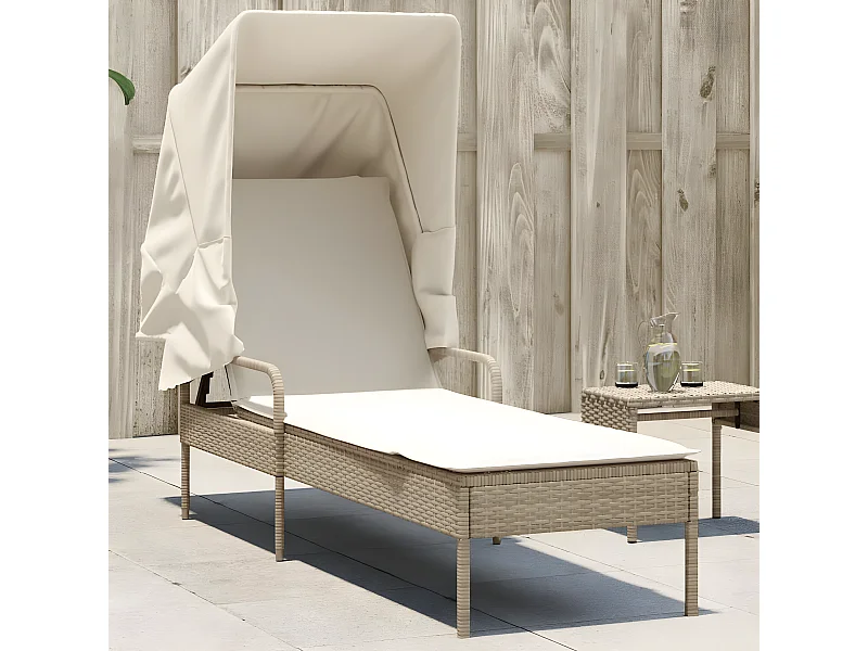 Bain de soleil avec auvent beige résine tressée FR73800