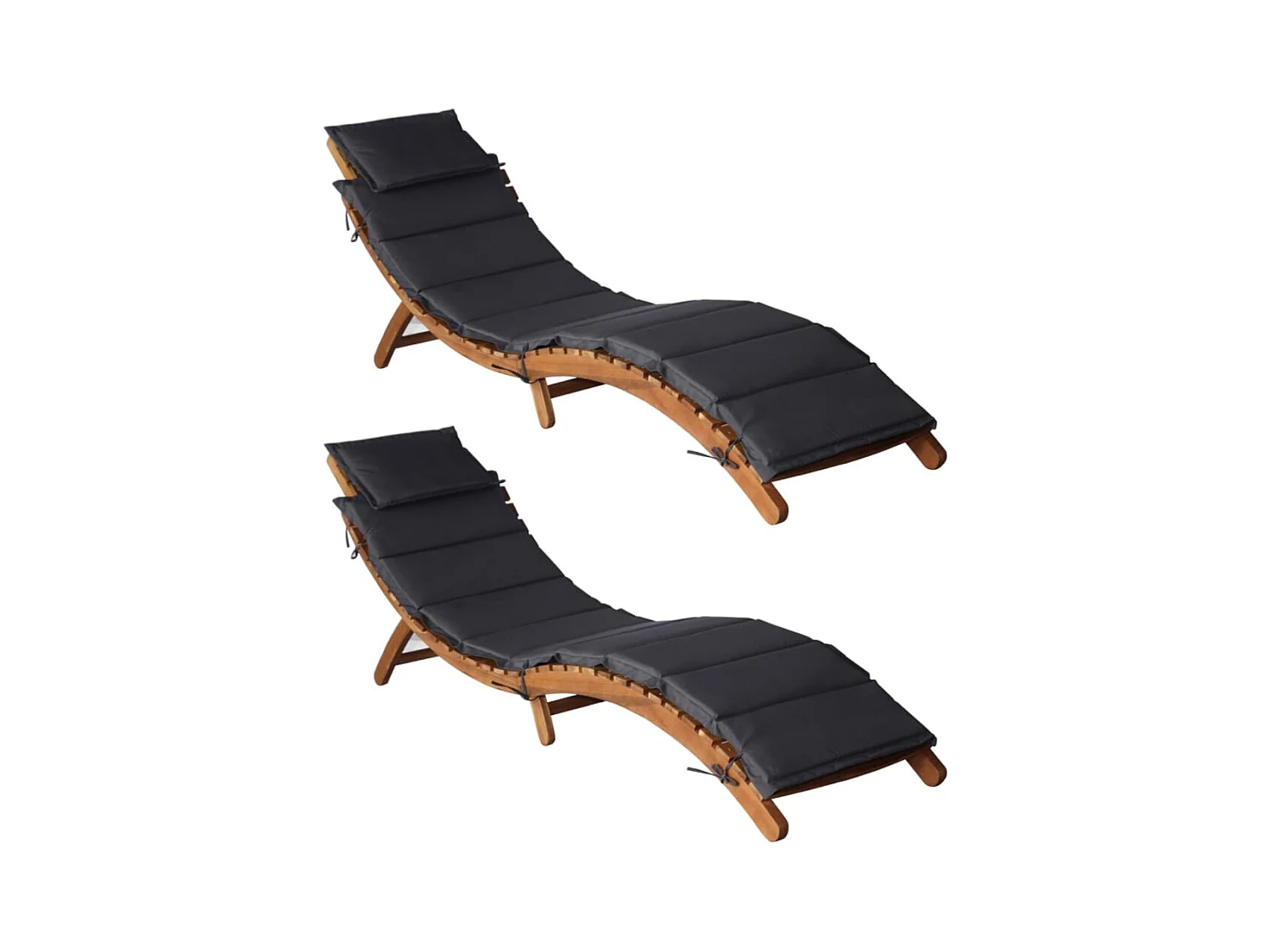 Lot de 2 Bains de soleil et coussins Gris foncé Bois massif acacia FR66196