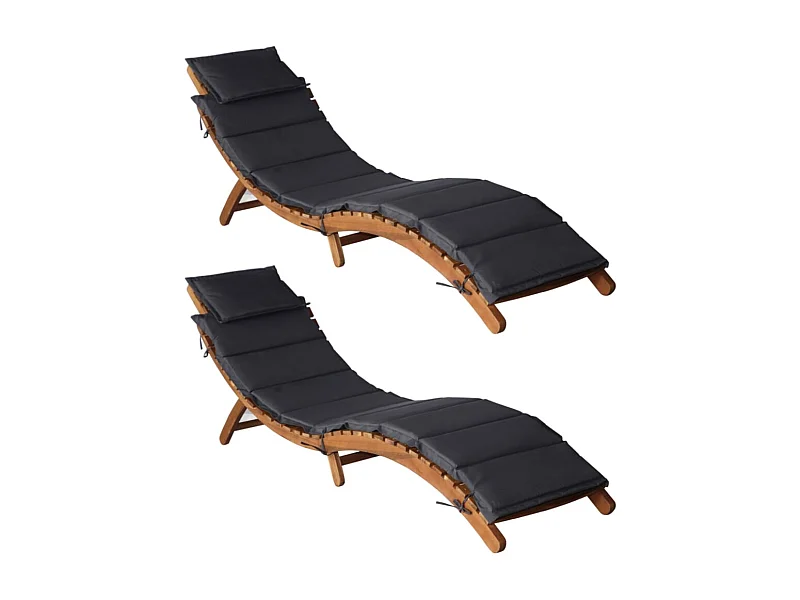 Ligstoelen met kussens 2 st massief acaciahout donkergrijs BE275339