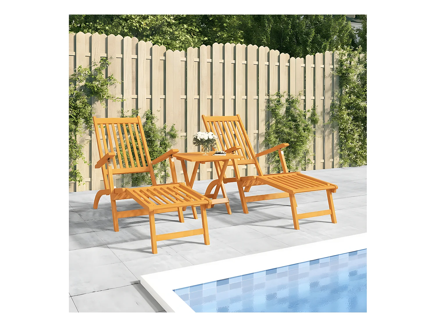 Bain de soleil d'extérieur repose-pieds et table Acacia solide FR93700
