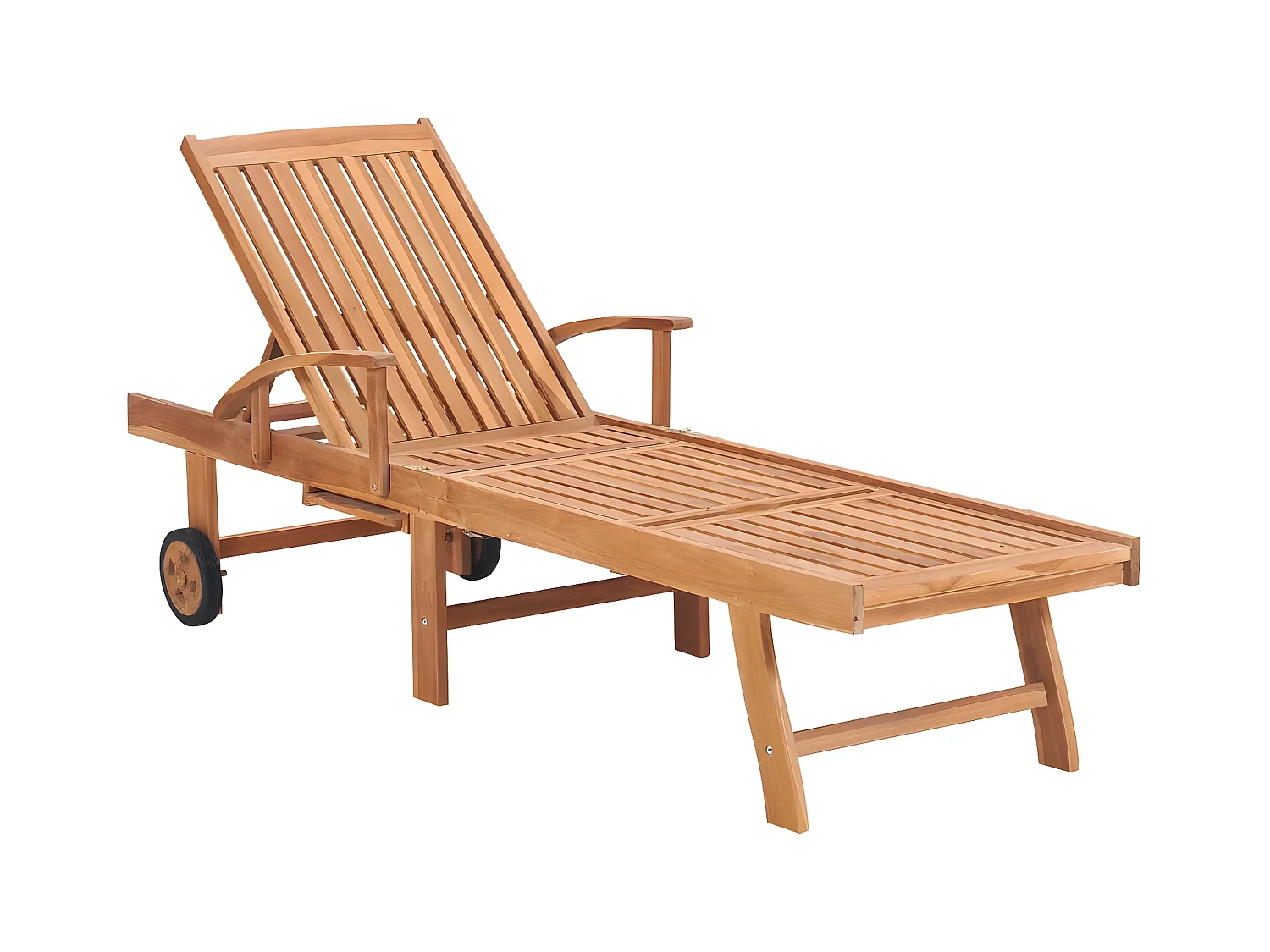 Ligbed met rood kussen massief teakhout BE691035